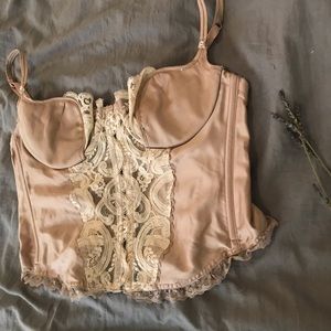 Vintage Champagne & Lace Bustier Lingerie